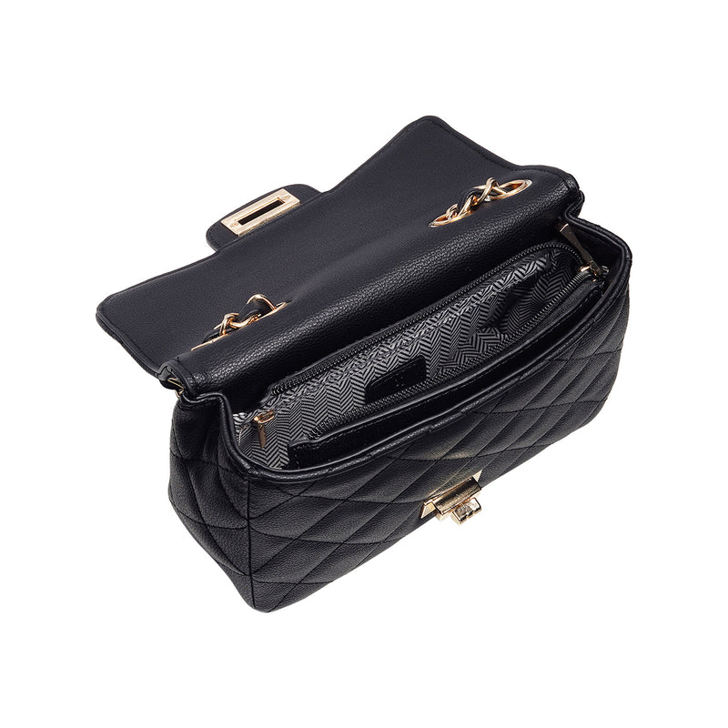 Damen Handtasche Umhängetasche aus Leder - Schwarz offen